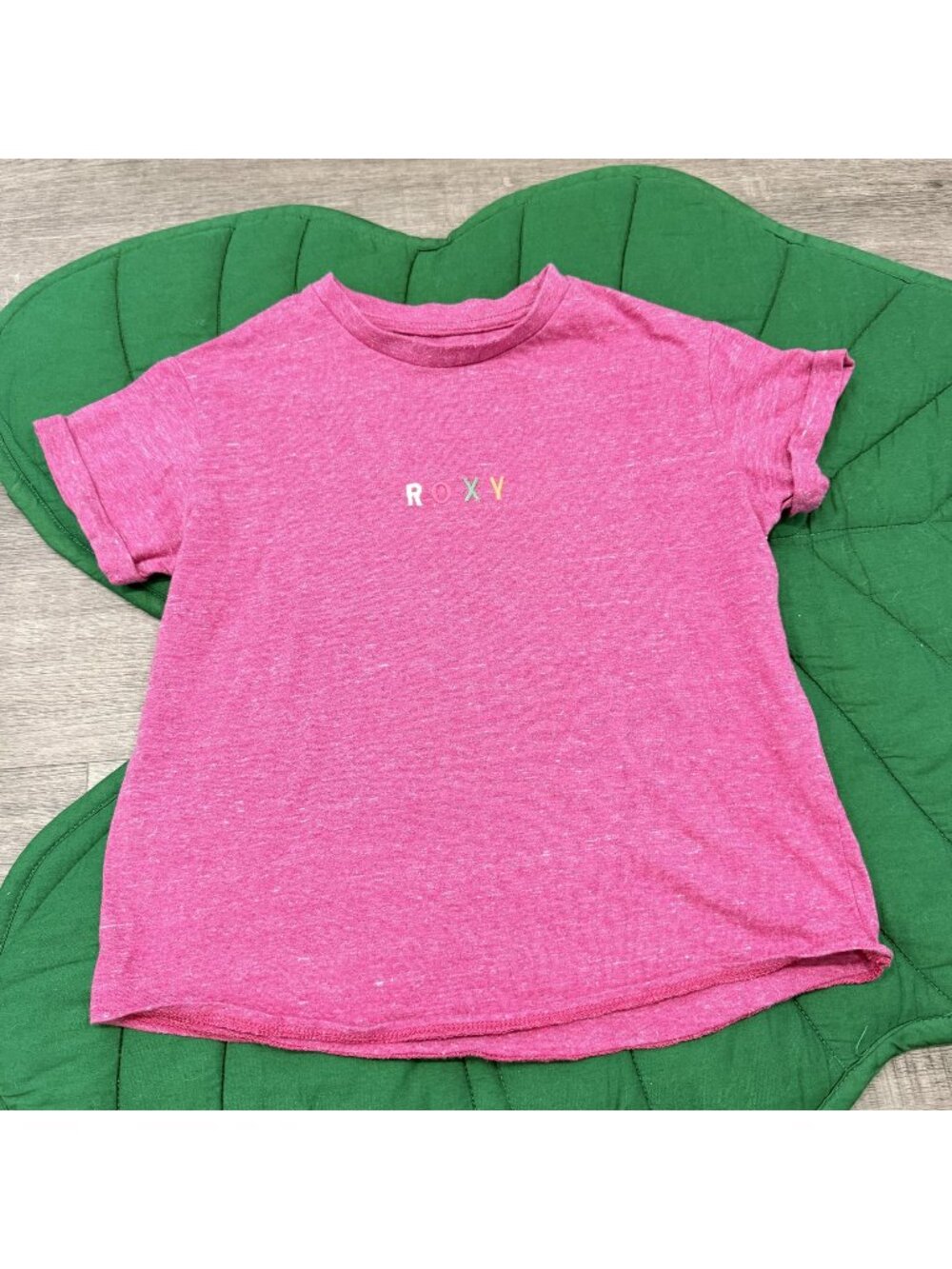 Roxy Girls Small Short Sleeve Embroidered Cuffed Tee Tshirt